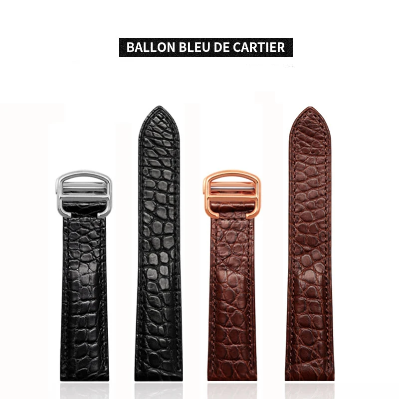 Alligator Leather Watch Band For Car-tier TANk SOLO RONDE DE Crocodile Skin Watchband Folding Buckle Strap Accessories Bracelet