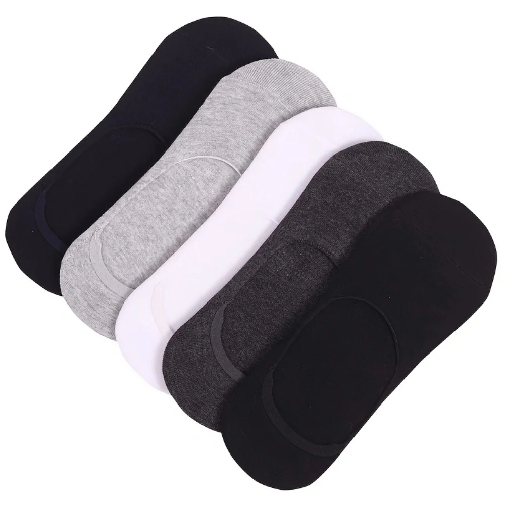 5 Pairs of Pure Color Men's Boat Socks Silicone Non-Slip Shallow Socks Spring and Summer Invisible Socks for Men Simple Style Low-Cut Socks for Men