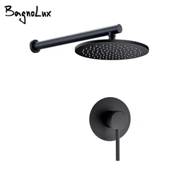 New Wholesale Promotion Premium Round Style Single Handle Matte Black Wall Bathroom Shower Sytem Set Mixer Tap With Headshower