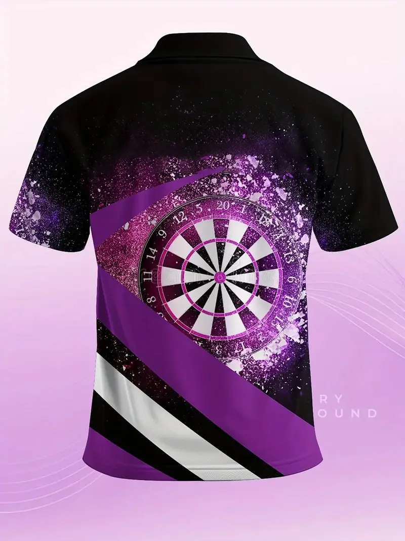 Men's Purple Dart Plate Polo Shirt, Competition Creative Gift, Training, Dart Enthusiast, Sportswear, Sports Style