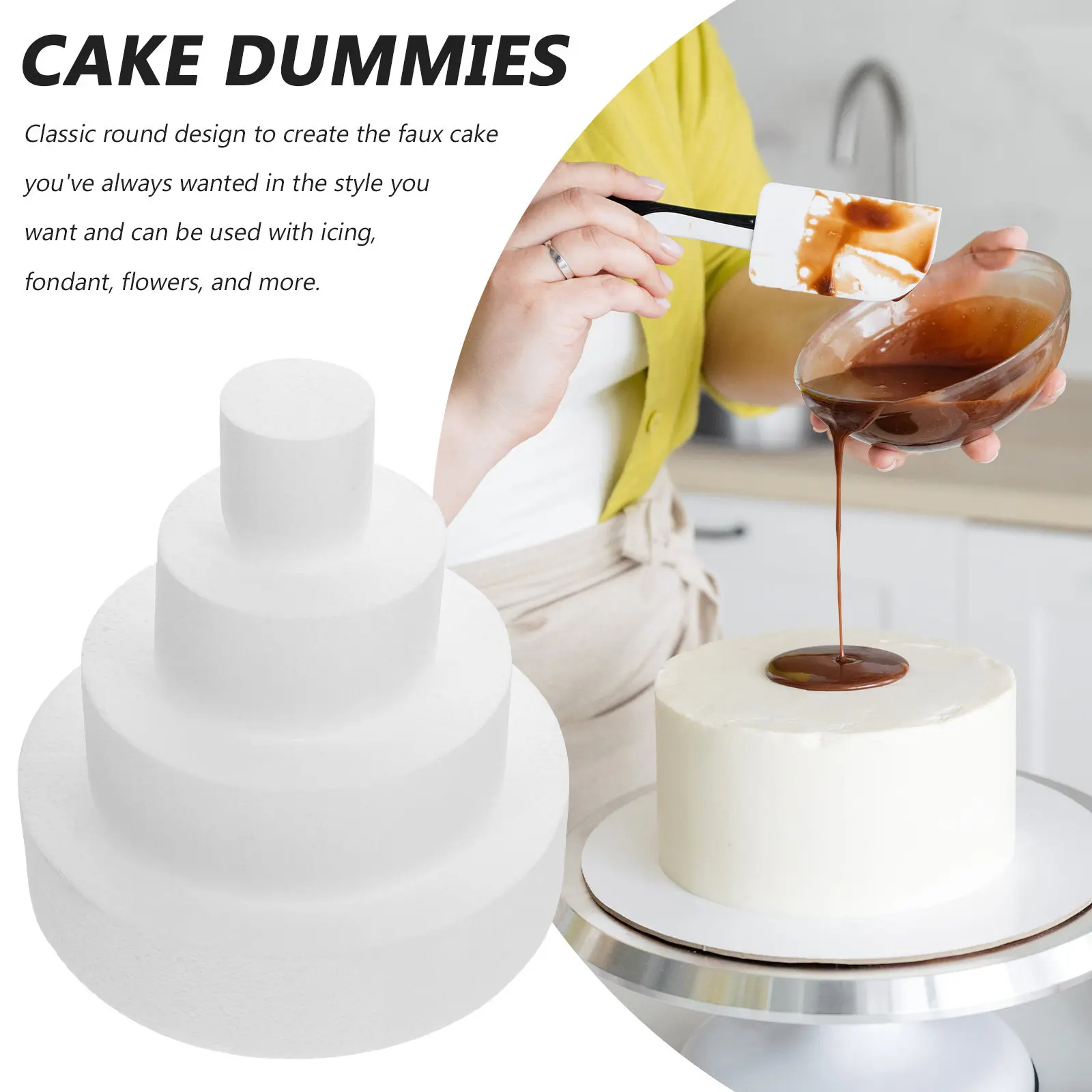 4Pcs Cake Dummy Foam Cake Practice Mold Reusable Lightweight Bakery Display Tool for Decorating Baking Practicing Tool