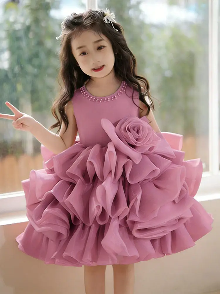 Custom Luxury Dress Women Wedding Guest Dress Flower Girl Wedding Gown Birthday Party Pageant Runway Pink Rose Ruffle Organza