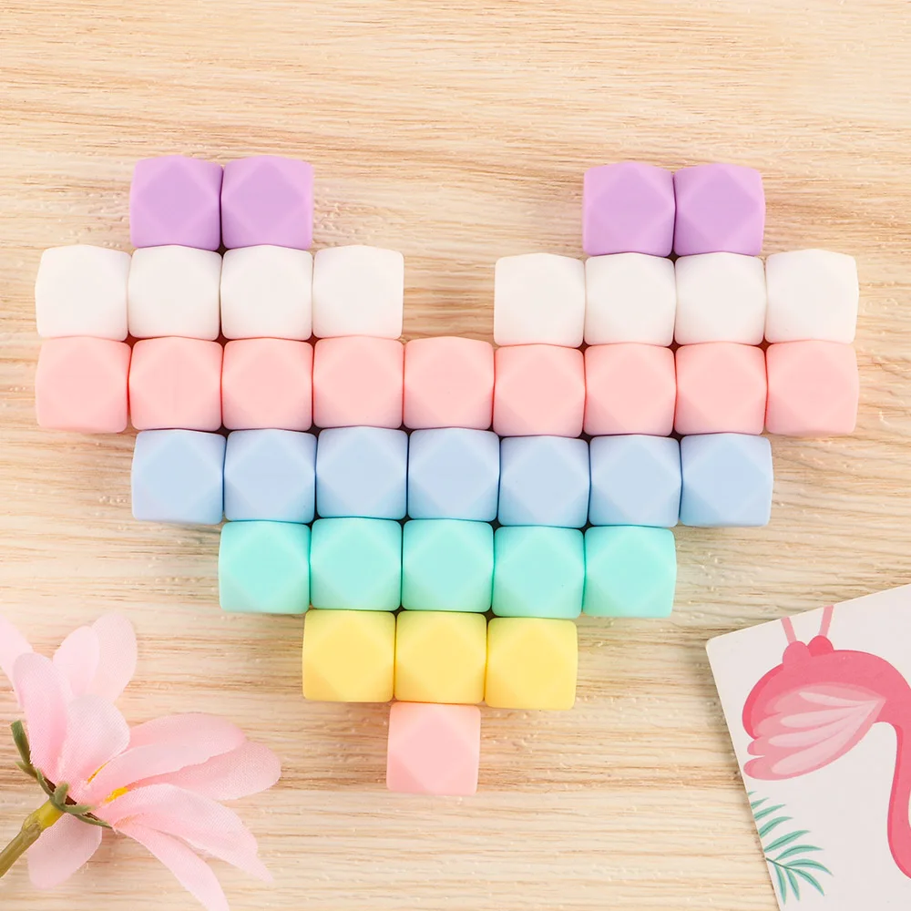 20Pcs Hexagon Silicone Beads Pearl 14/17mm DIY Pacifier Clip Chain Necklace For Jewelry Making Food Grade Silicone Mini Bead