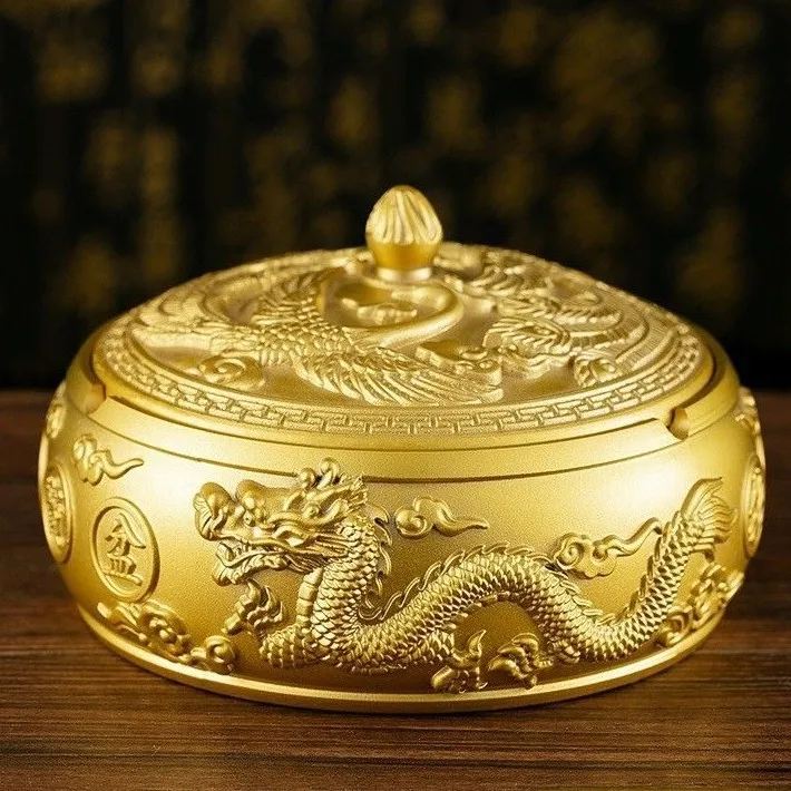 Double Dragon Relief Craftsmanship Copper Ornament Home Ornament Brass Ashtray Office Ashtray Fashion Smoke Gu Brass