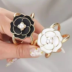 Elegant Pearl Floral Scarf Ring Clip Camellia Flower Scarf Buckle for Women Scarf Ring Buckle Women Shawl Clip Buckle Brooch