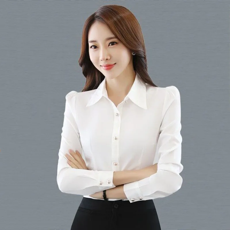 Xpqbb White Shirt Women Korean Fashion Long Sleeve Working OL Turndown Collar Blouses Ladies Autumn New Buttons Office Clothes