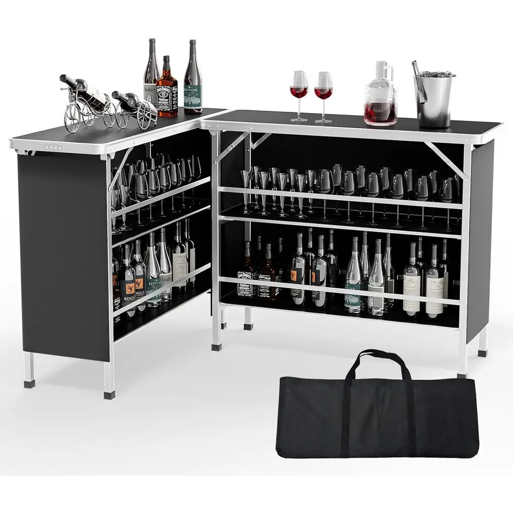 

Portable 3-Tier Bar Table with Carry Bag for Events, Parties, Outdoors & Indoors, Black Skirt Included