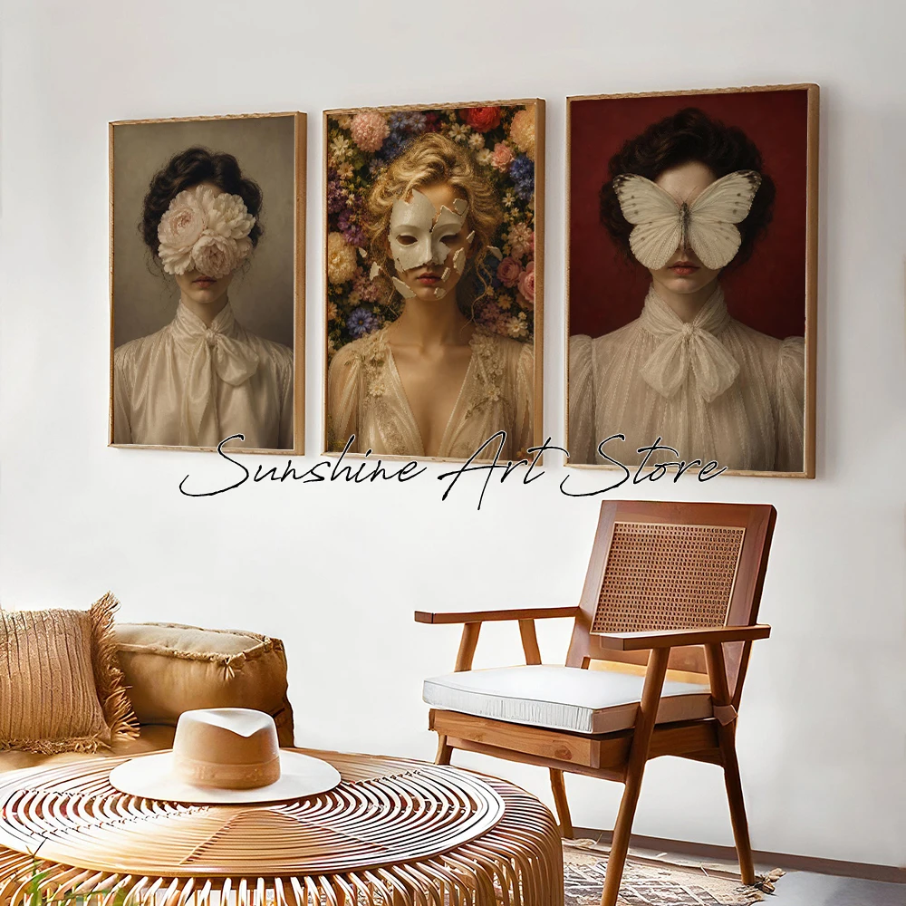 The Hidden Face Surreal Woman with Butterly Face Woman Trendy Modern Poster Canvas Painting Wall Pictures Home Living Room Decor
