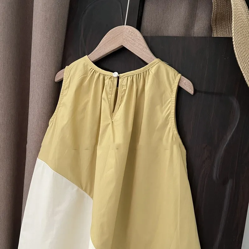 Vestidos de verano para niñas, vestido abstracto de contraste, chaleco individualizado, moda Simple para niños, ropa para bebés y niñas