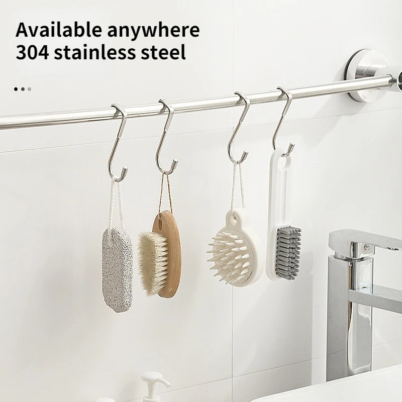 304 Stainless Steel Hook Free Punching Double S-Shape Hook Kitchen Bathroom Cabinet Door Silvery Type Coat Towel Storage Hanger