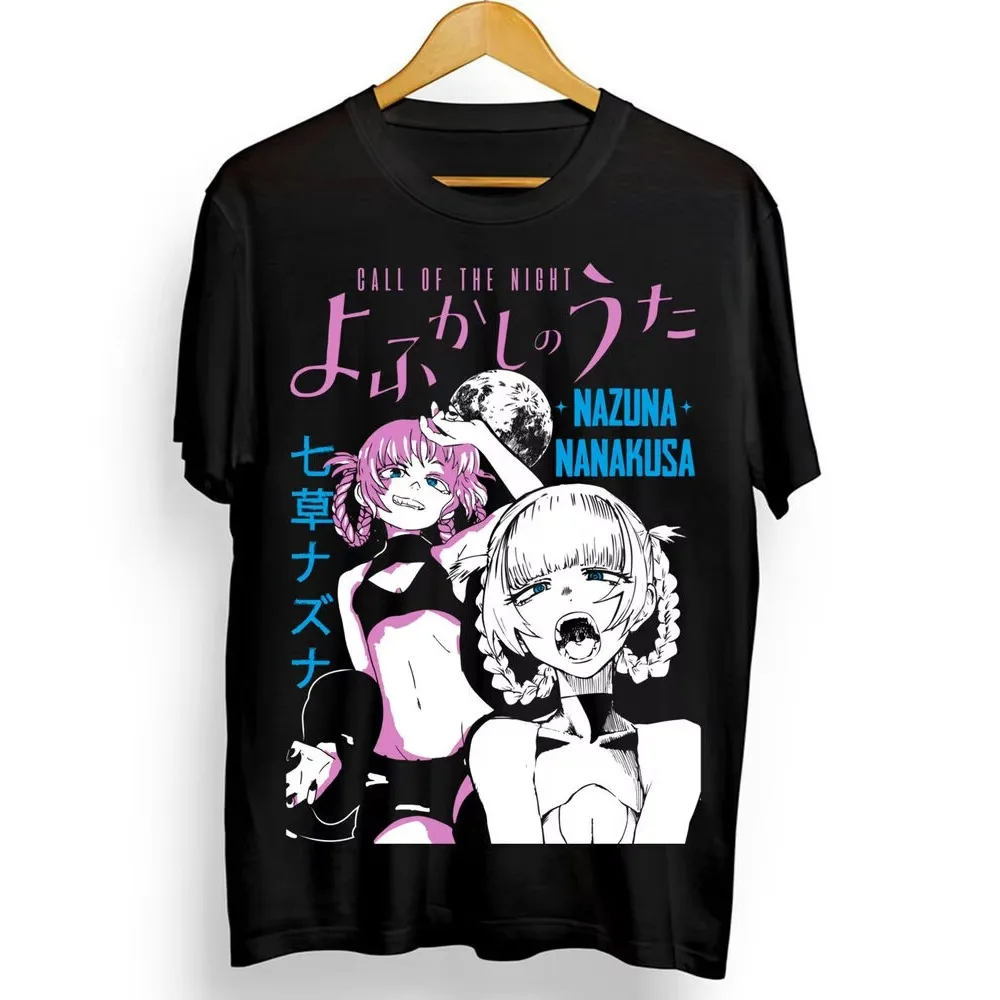 Call Of The Night Kou Yamori Nazuna Nanakusa Anime Graphic T‑shirt Unisex Washed Cotton Short Sleeve Casual Streetwear Tops