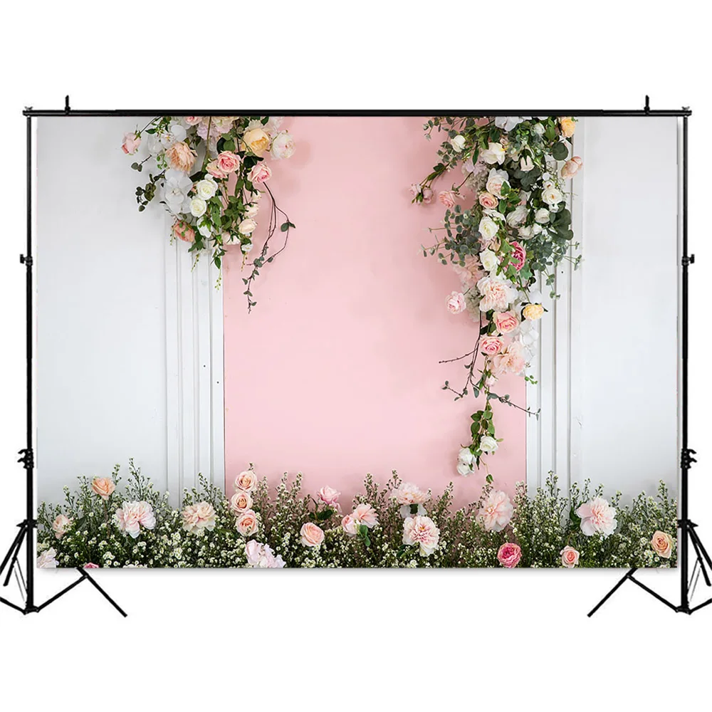 Wedding Wall Backdrop for Photography Bridal Shower Flowers Wall Background for Photo Studio Adult Portrait Wedding Theme Prop