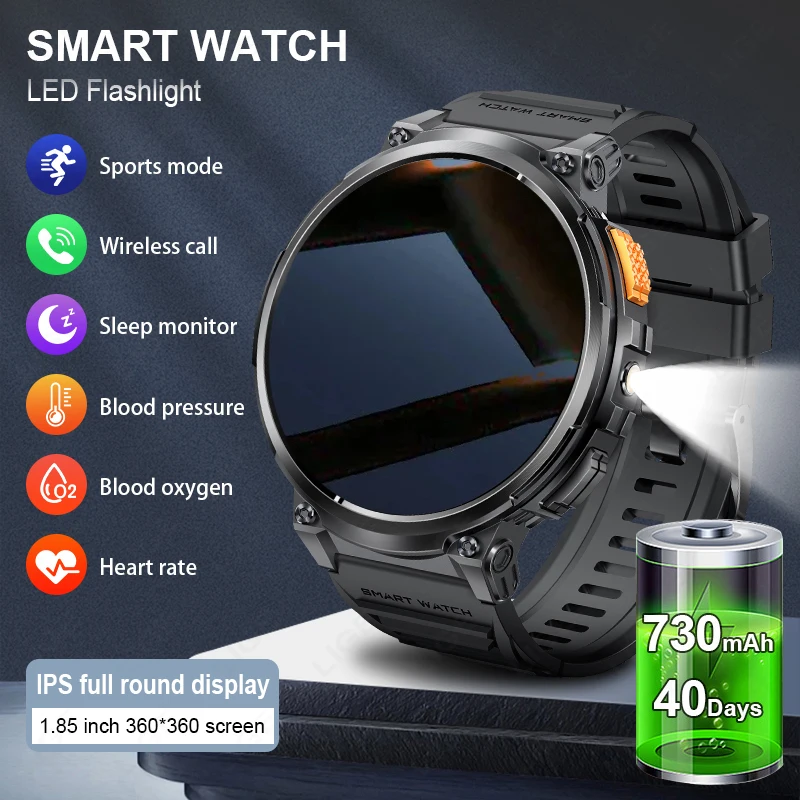 

LIGE 730 мАч умные часы с большой батареей для мужчин светодиодный фонарик спортивный монитор артериального давления Bluetooth умные часы для звонков для Android iOS