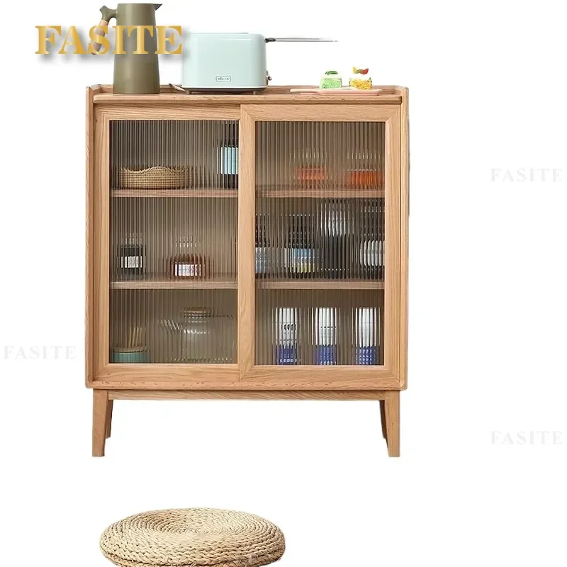 For Nordic Style All Solid Wood Dining Side Cabinet North American Red Oak Wine Cabinet Ultra Thin Small Apartment Home