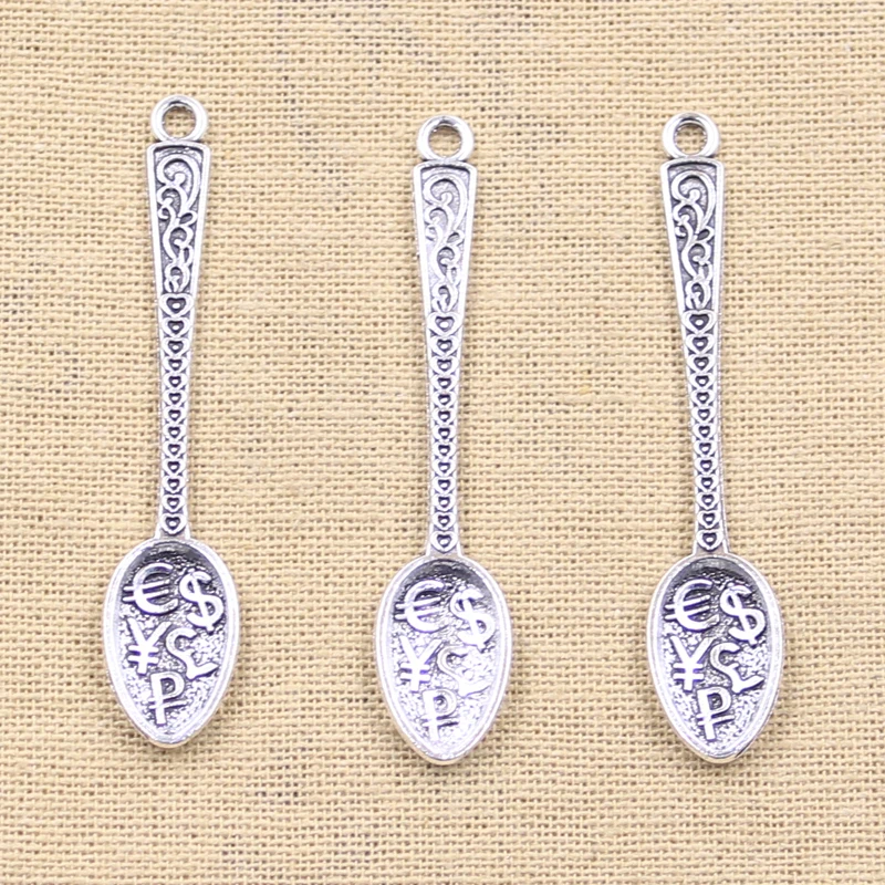 8pcs Charms Dollar Spoon Money 57x12mm Antique Bronze Silver Color Plated Pendants Making DIY Handmade Tibetan Finding Jewelry