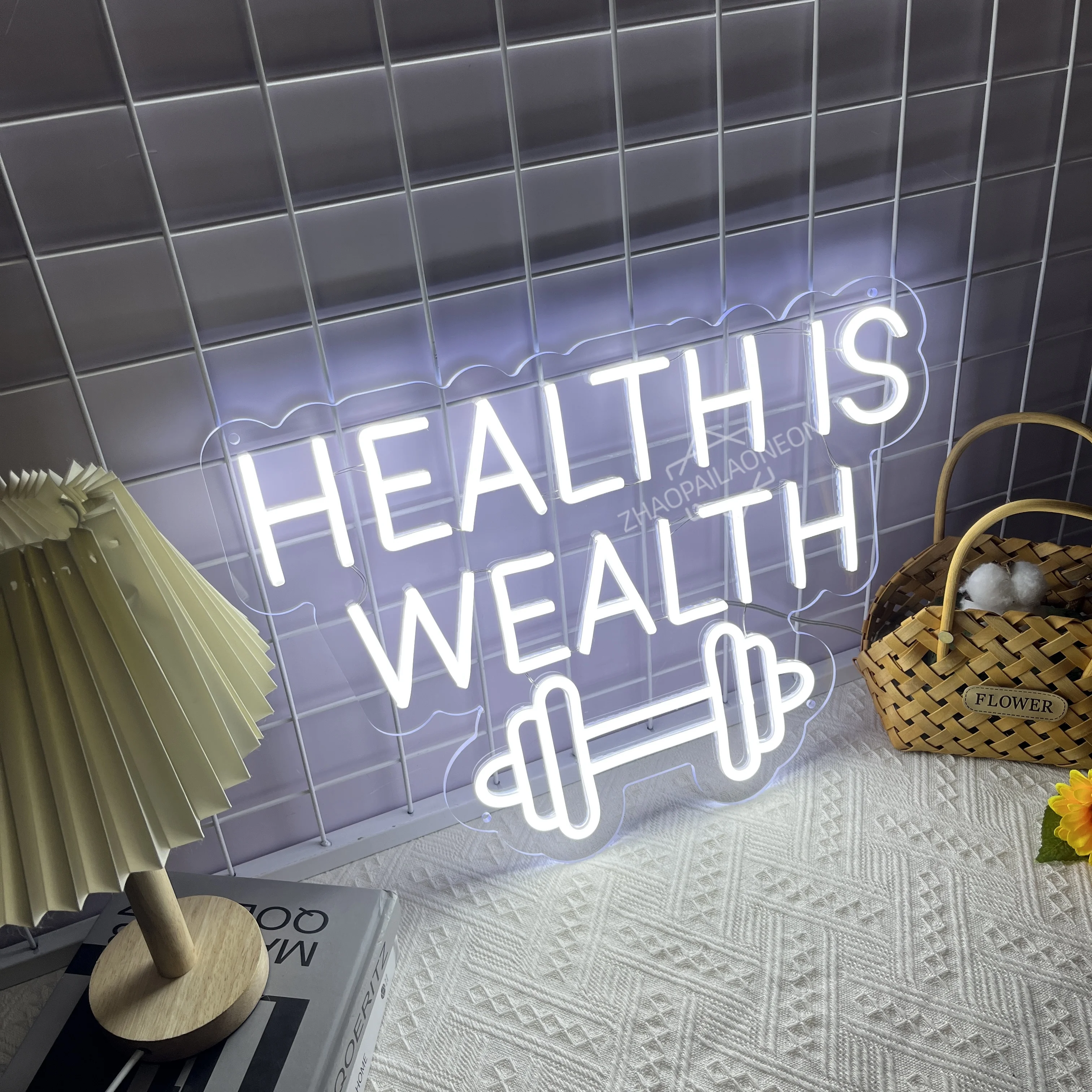 Neon Sign Health is Wealth LED Lights Sports Room Home Decor Wall Decor Neon Lights Sign for Fitness Club Decor Teens Kids Gift - view 2