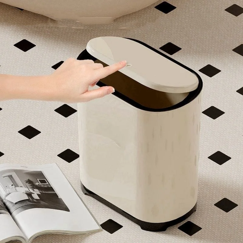 Press-Mülleimer für Wohnzimmer und Küche, handgepresster Mülleimer für Badezimmer, schmaler Mülleimer mit Deckel