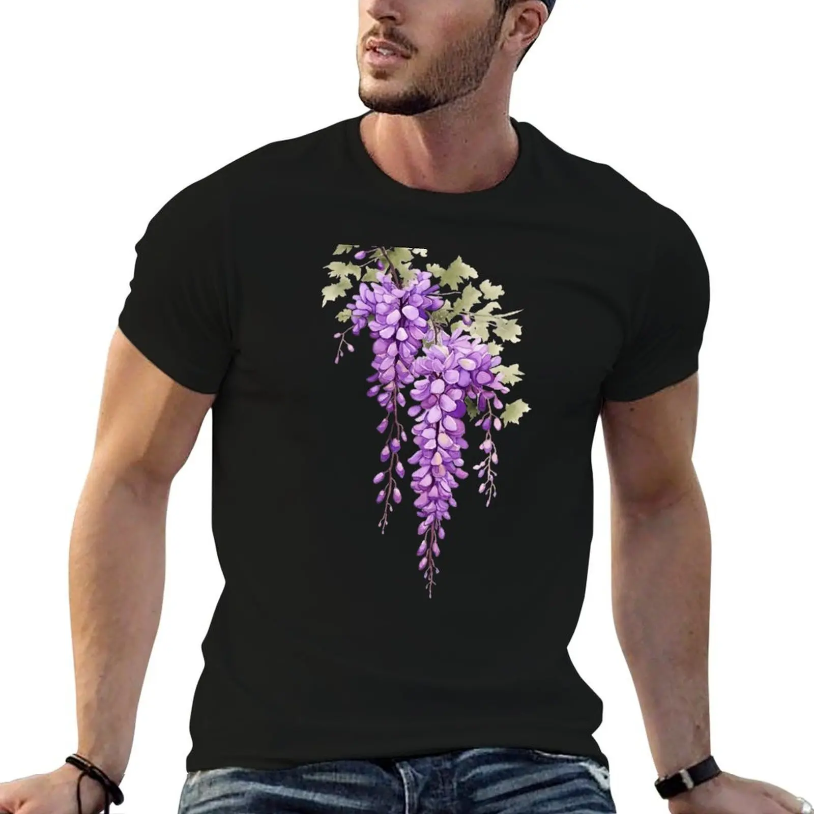

purple wisteria aquarelle painting, cutout T-Shirt man t shirt designer cotton t shirt man T-Shirt