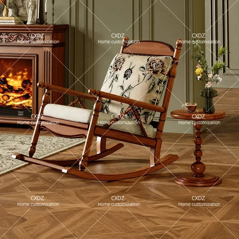 American Solid Wood Rocking Chair Living Room Leisure Mahogany Single Recliner for Winter Summer Lazy Balcony