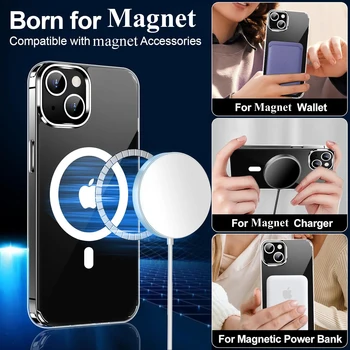Crystal Clear Magnetic Phone Case for Wireless Charge iPhone 16 15 14 Pro Max Plus 12 13 Mini 11 Mobile Cases Shockproof Cover