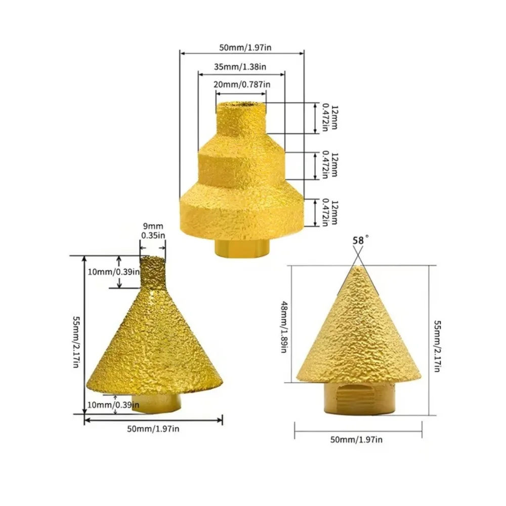 M10/M14 Thread Diamond Beveling Chamfer Bit Cone Punching Expanding Drill Bit Grinding Wheel Carve Polishing Construction Tools