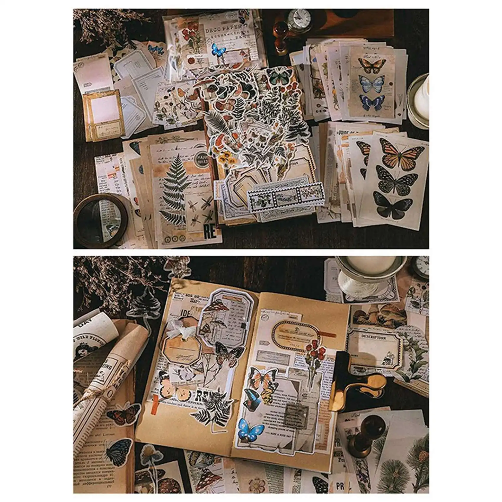 Vintage Scrapbook Supplies Pack (400 Pcs) For Art Journaling Junk Journal Planners DIY Paper Stickers (B)