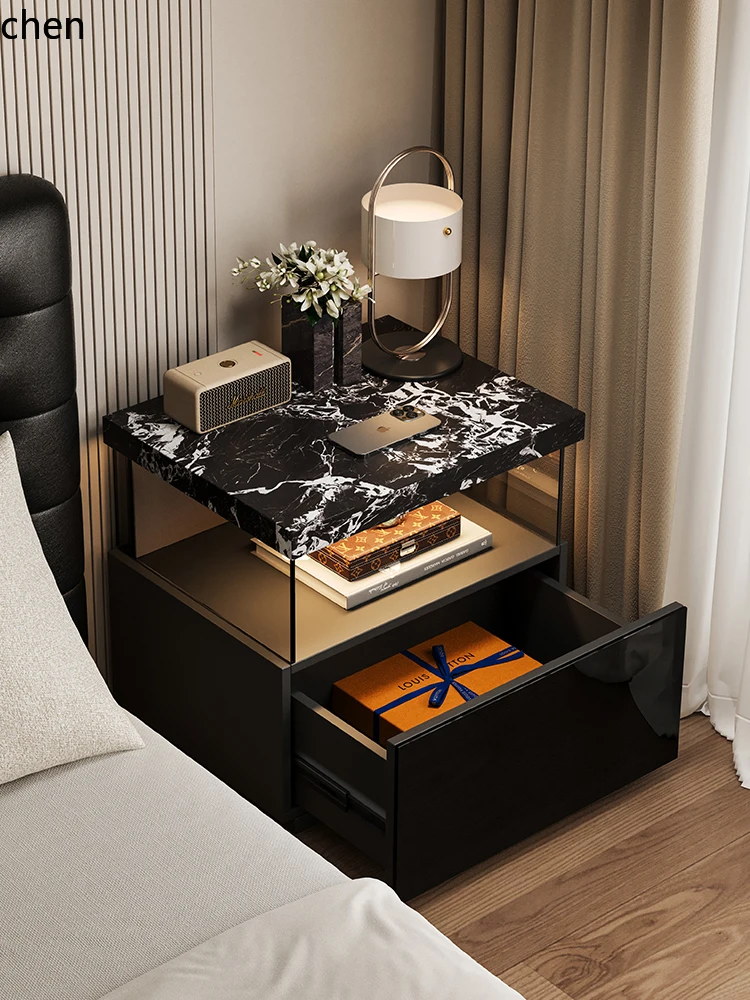 

HXL Minimalist Rock Slab Bedside Table High-end Black Floating Bedside Cabinet