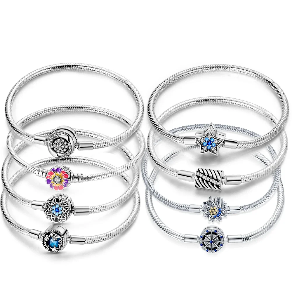 

Original Sterling 925 Silver Bracelet Zircon Star Flower Charm Bead Bracelet DIY Jewelry Women Gift