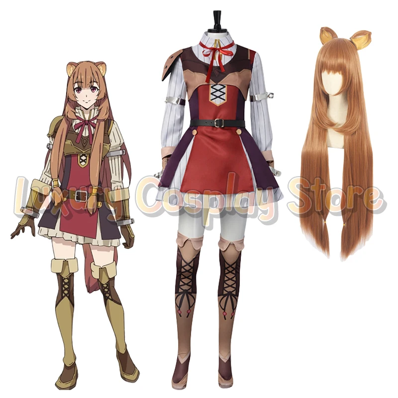 

Anime Raphtalia Cosplay Shield Hero Costume Raccoon Girl Warrior Dress Adventurer Outfit Uniform Wig Set Halloween Party Suit