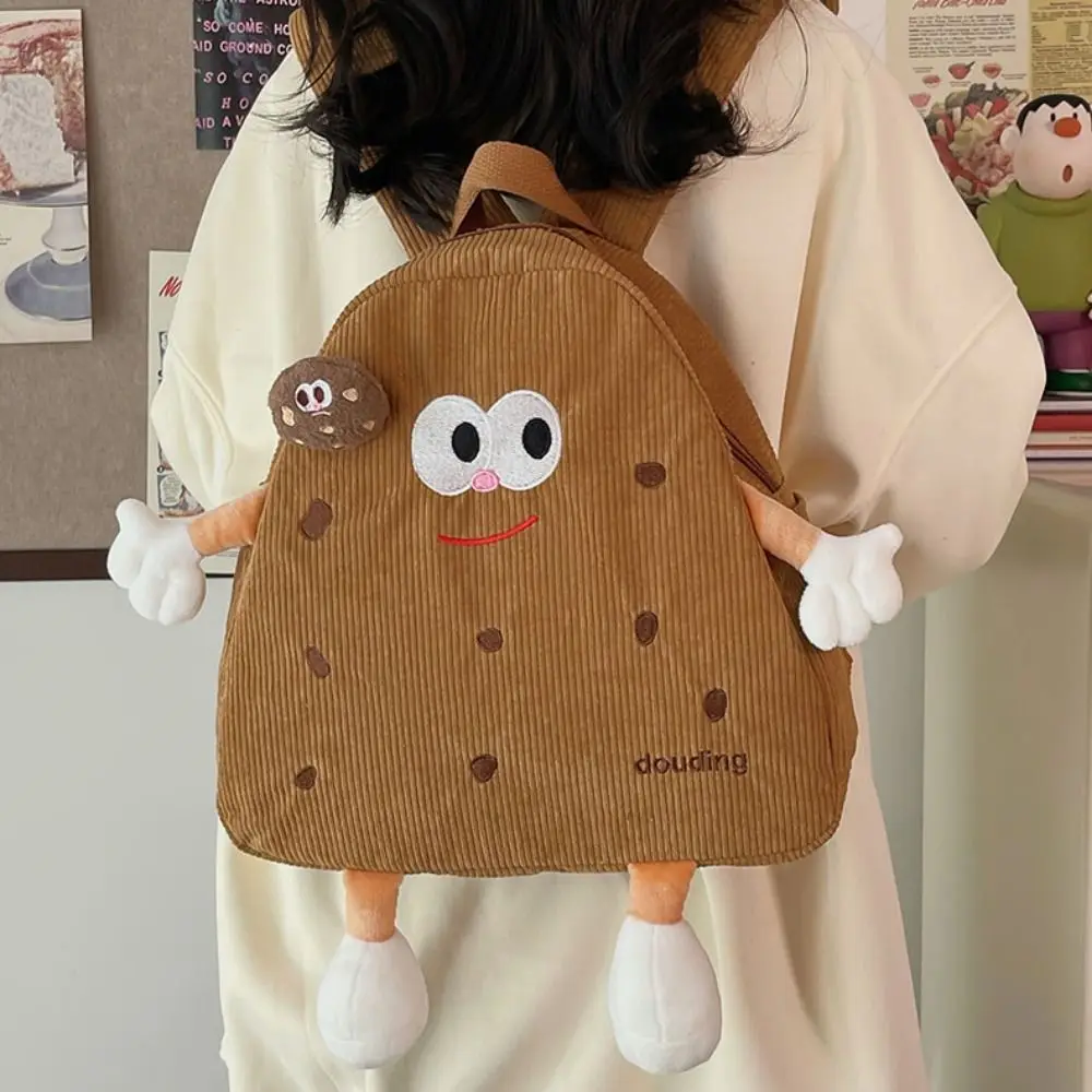 Mochila de pana para galletas, bolsa de hombro con cremallera, diseño de galletas de felpa