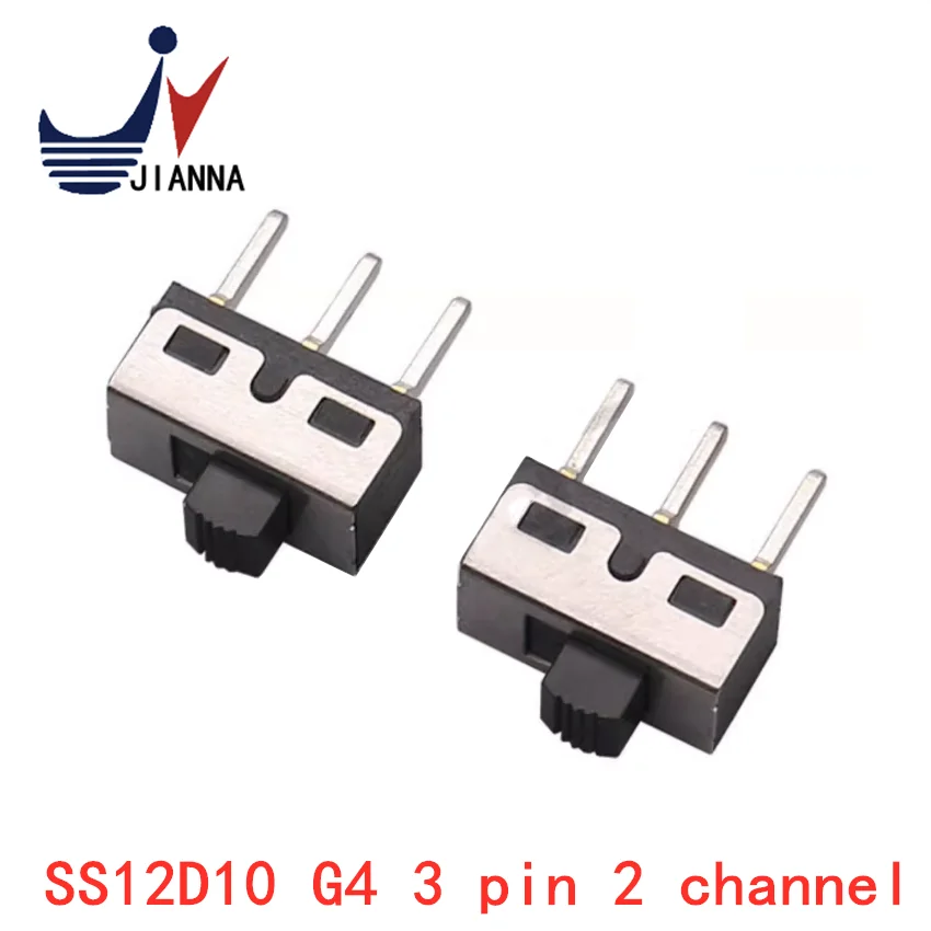 Toggle switch 3 Pin 2 speed SS12D10 Vertical in-line sliding switch 1P2T handle height 5MM sliding switch