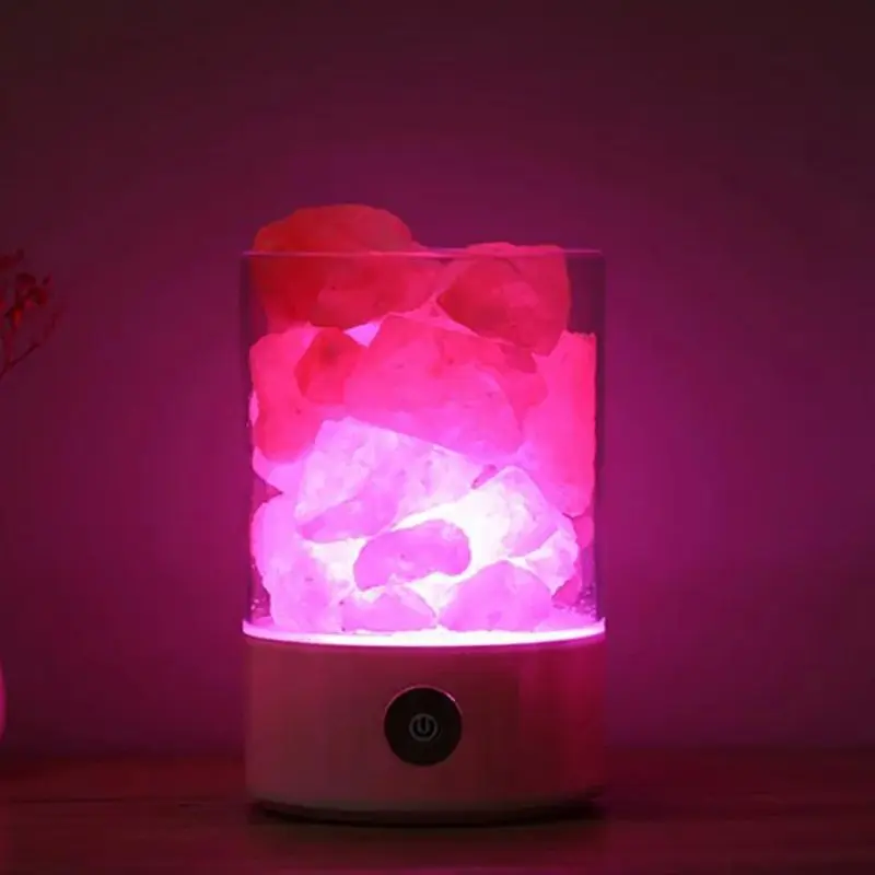 Pink Salt Rock Lamps USB Himalayan Sea Salt Crystal Night Light with Touch Dimmer Switch Air Purifier Bedside Night Light