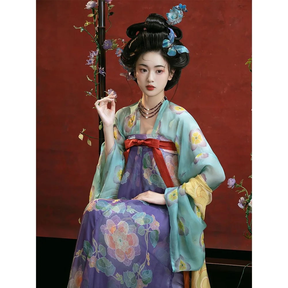 

Платье-накидка в стиле династии Тан с высоким разрезом на юбке, широкими рукавами, для повседневной носки, весна-лето