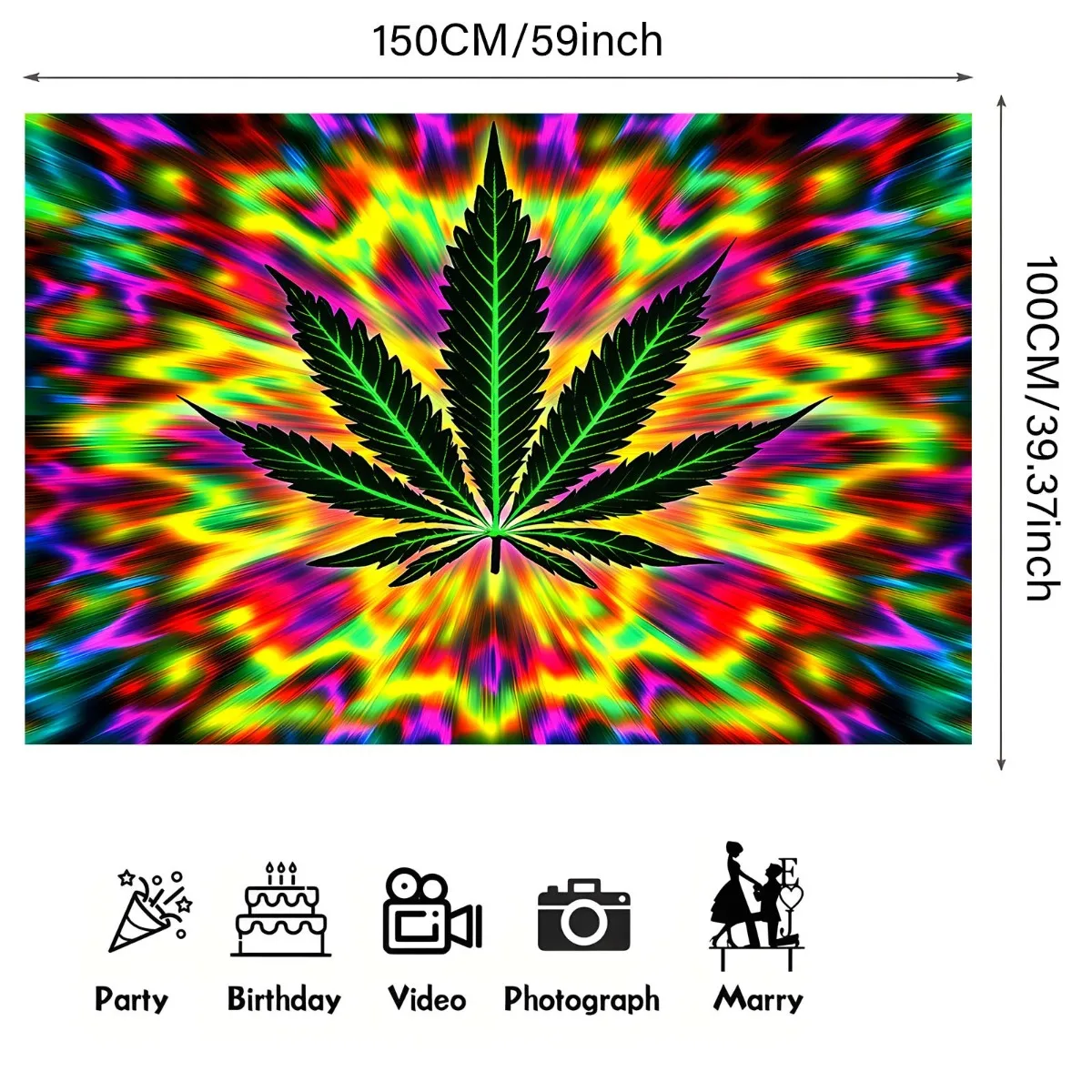 1pc Trippy Tapestry Psychedelic Weed Backdrop Banner - Vibrant 2D Flat Printing Wall Decor for Parties, Live Streaming, Birthday