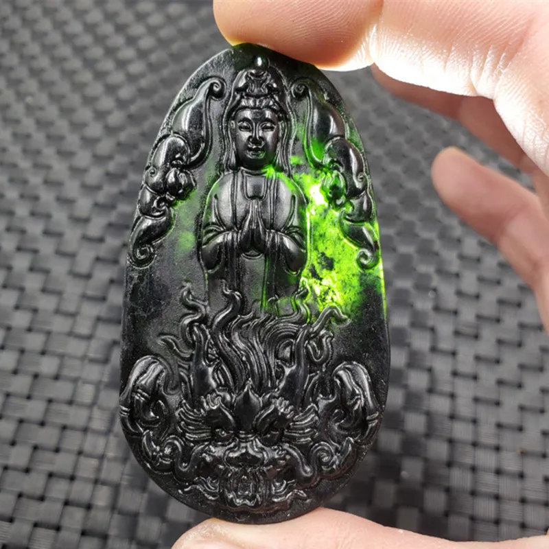 Jade Pendant Xinjiang Hetian Ink Jade Goddess Pendant Dark Green Serpentine Jade South Sea Avalokitesvara Pendant Jade Goddess