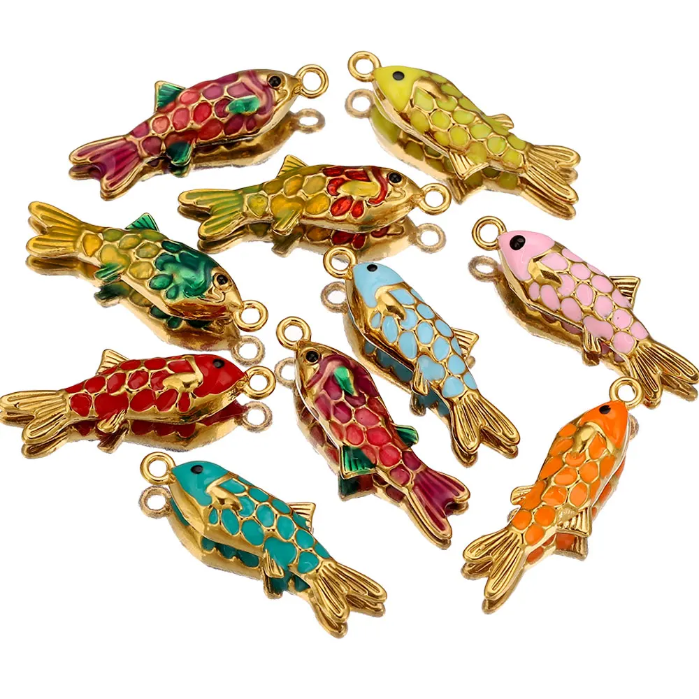 2 قطعة الفولاذ المقاوم للصدأ الملونة المينا الذهب الأسماك Charms المعلقات DIY بها بنفسك القرط مواد المجوهرات صنع قلادة لوازم الحرف