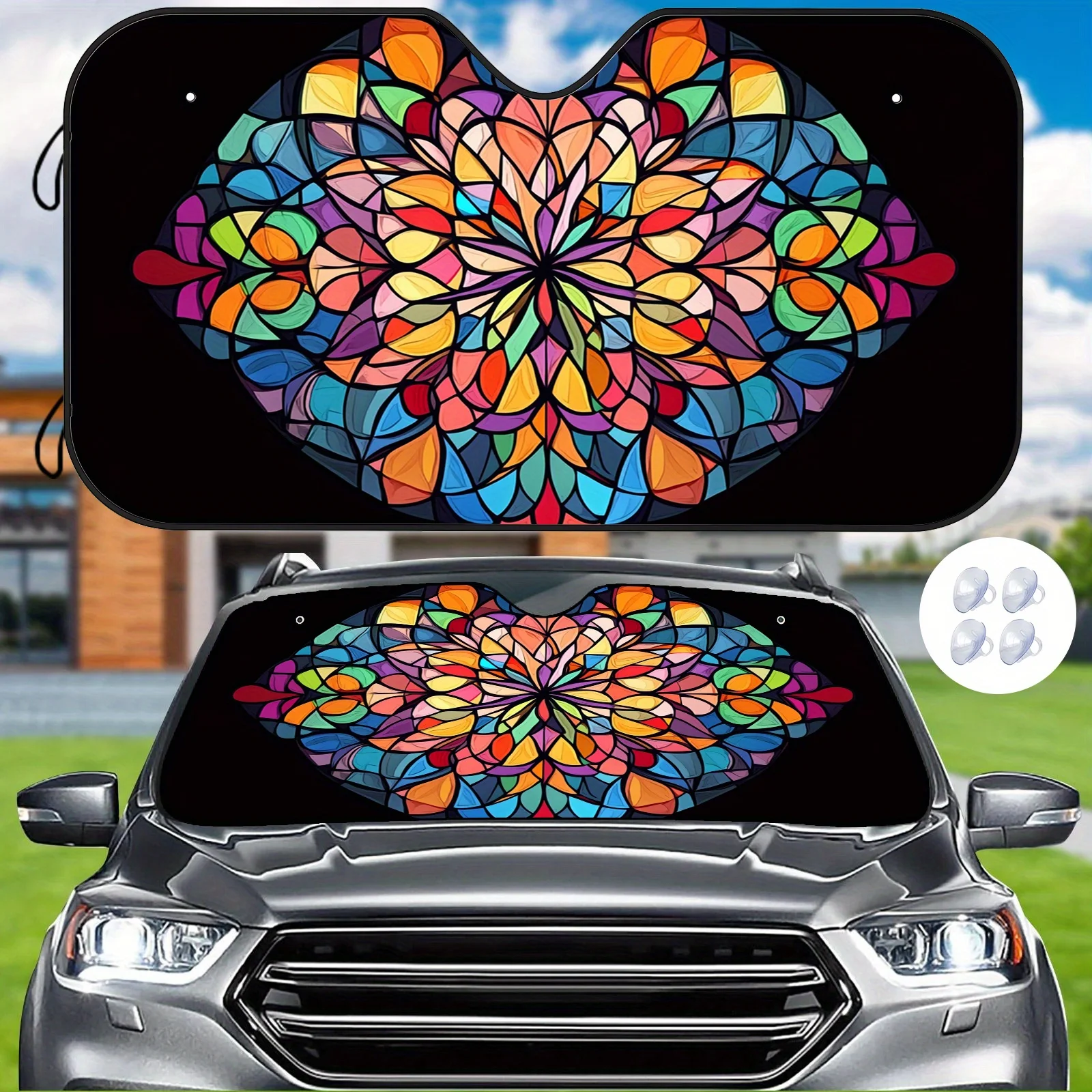 

1 шт., яркий витраж, цветочный солнцезащитный козырек на лобовое стекло автомобиля - подходит для теплоизоляции и устойчивой к царапинам защита от ультрафиолета для всех автомобилей