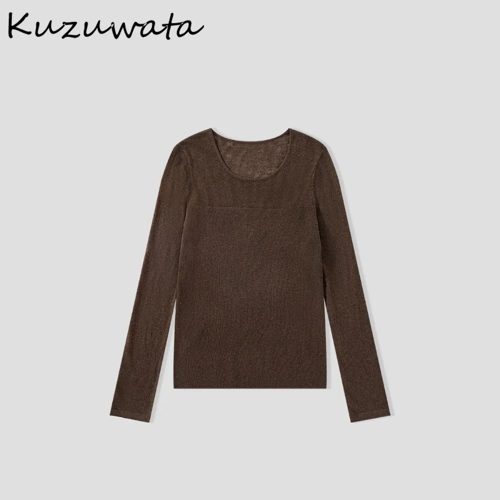 

Kuzuwata офисные женские литературные уникальные персонализированные Pull Femme вязаные универсальные свитера с круглым вырезом японский однотонный тонкий винтажный модный джемпер