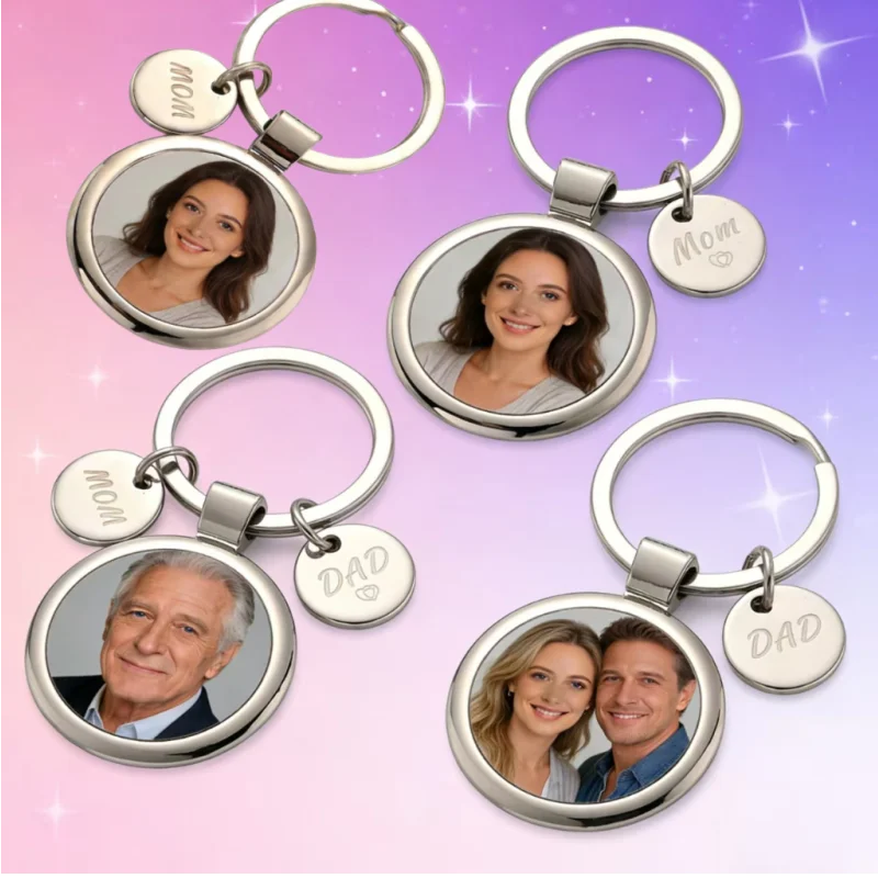 Custom photo keychain, can embed parents/couple photos, a special gift for father and mother, good texture and durable