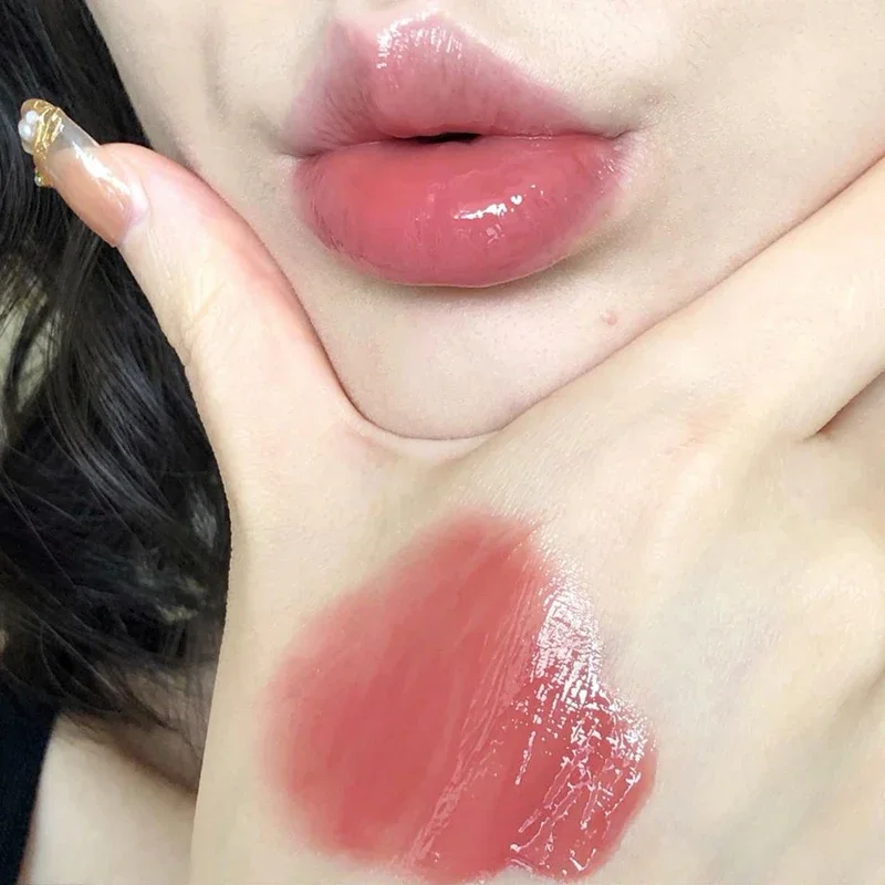 Brillo de labios, lápiz labial, esencia de gelatina de labios rosa tierna, lápiz labial hidratante, brillo de labios, espejo, maquillaje para estudiantes, cosméticos coreanos, brillo de labios