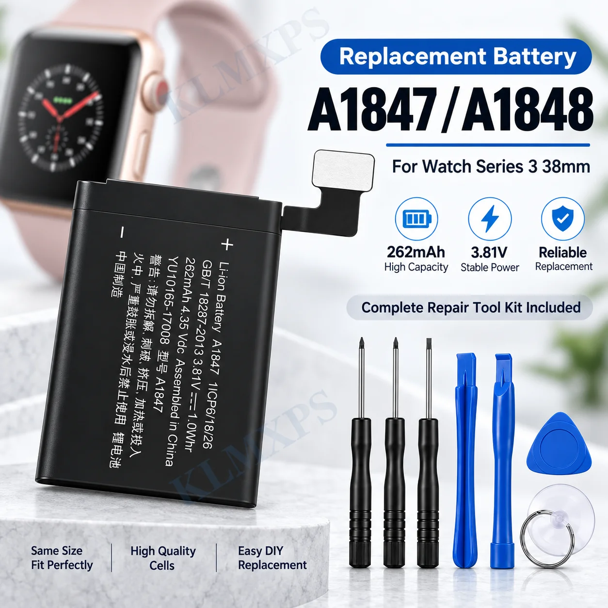 262mAh A1847 A1848 Battery Replacement for Apple Watch Series 3 38mm Li-ion Polymer Rechargeable Battery Repair Part