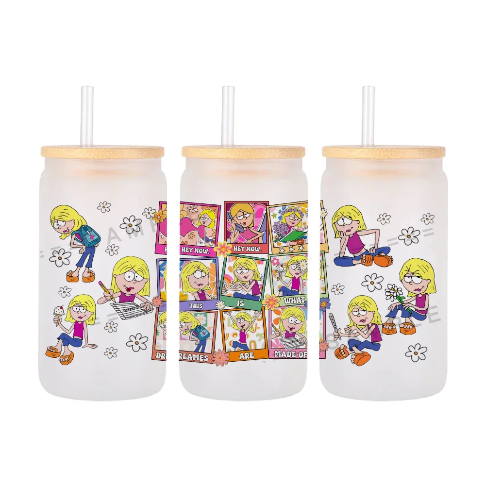 11x24cm Cartoon Girl For Libbey 16oz Can Glass 3D Waterproof UV DTF Coffee Can Wrap Libbey Glass Wrap