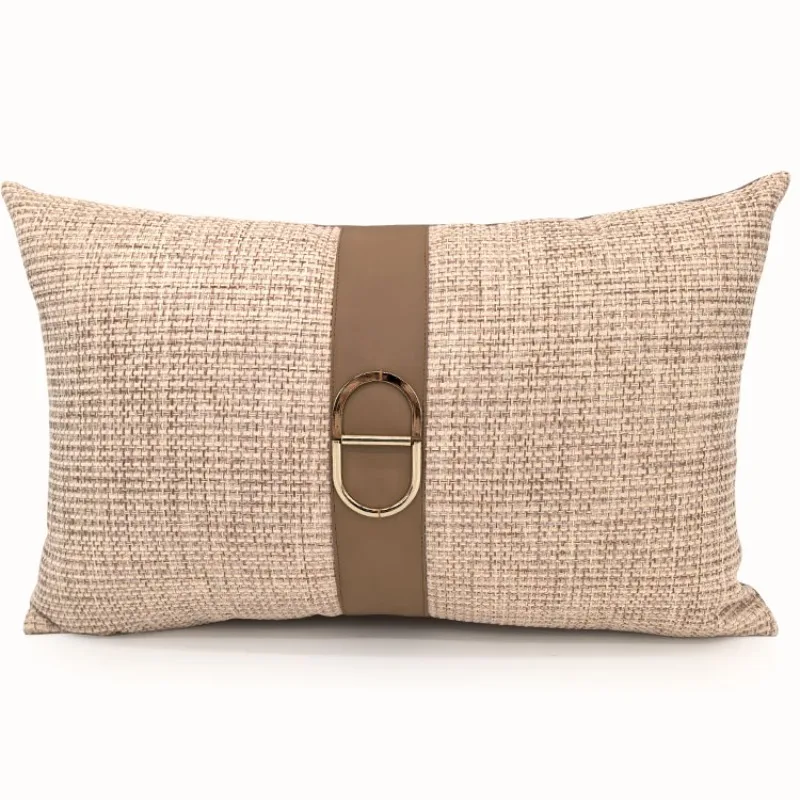 Simple Morden Coffee Color Cushion Cover Cotton Linen Pillowcase with Gold Buckle Throw Pillow Cover Sofa Decor