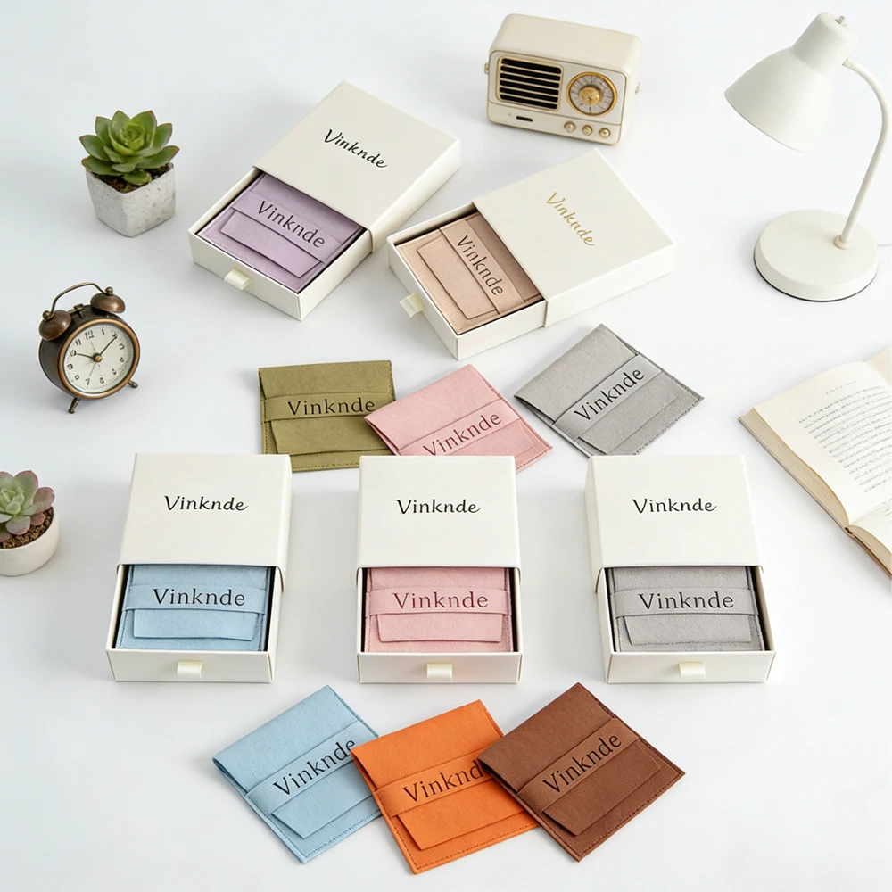 

Personalized Logo Beige Drawer Packaging Box Ring Earrings Boxes Jewelry Gift Necklace Bracelet Storage Bag Pocuhes Dust Case