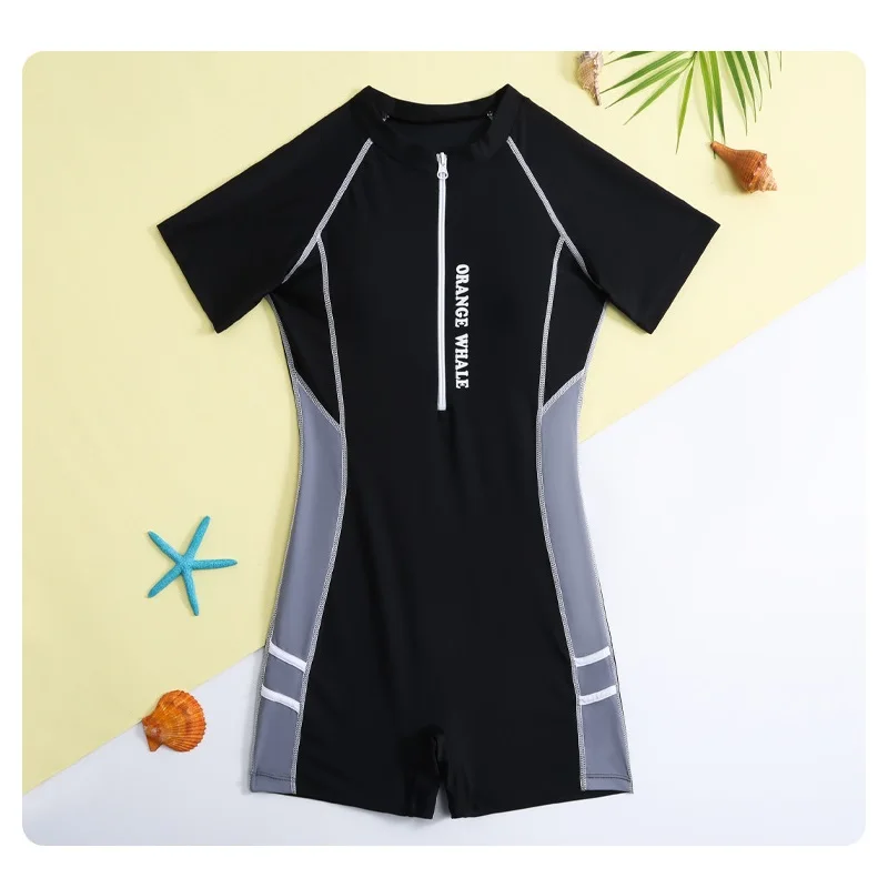 Girls Swimsuit Summer Kids One Piece Bathing Suit Children Beachwear Short Sleeve Solid Swimming Clothes Girl Swimwear