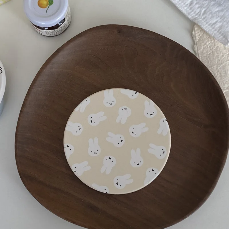 Hot Cute Miffy Series Coffee Cup Coasters Cartoon Creativity Print Ceramic Absorbent Coasters Round Heat Resistant Tea Cup Mat - view 4