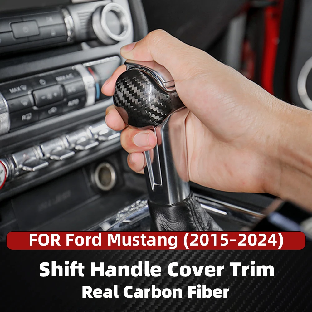

For Ford Mustang Real Carbon Fiber Car Gear Shift Knob Gear Head Cover Trim 2015–2024 Black Red Blue Auto Accessories