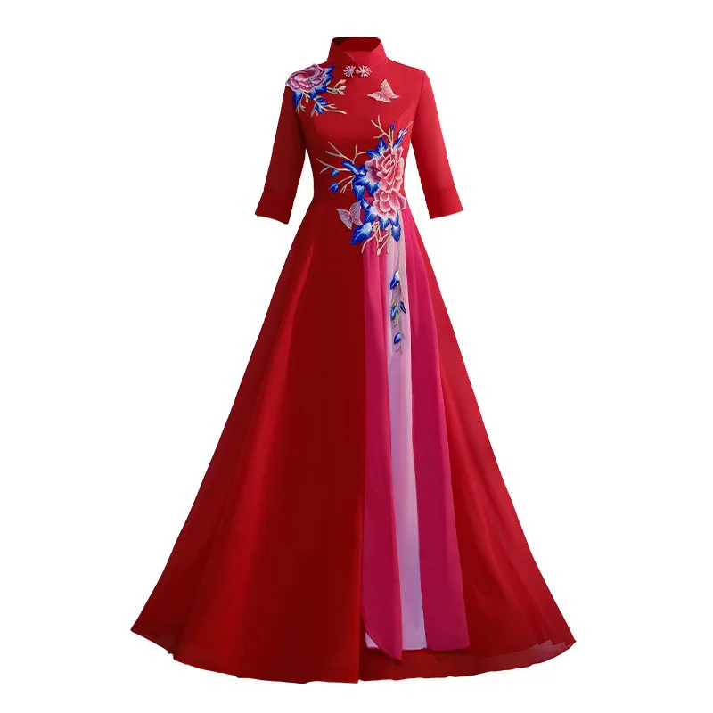 ملابس أداء جوقة الكبار الربيع والخريف فستان صيفي مجموعة متعددة المواصفات فستان طويل أنيق نحيف #4