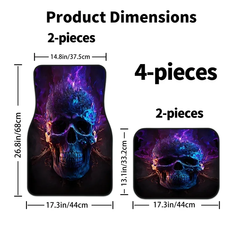 4pcs Premium Glow-in-the-Dark Skull Print Car Floor Mats, Front And Rear Carpet, All-Season Interior Accessories, Fashionable Mi