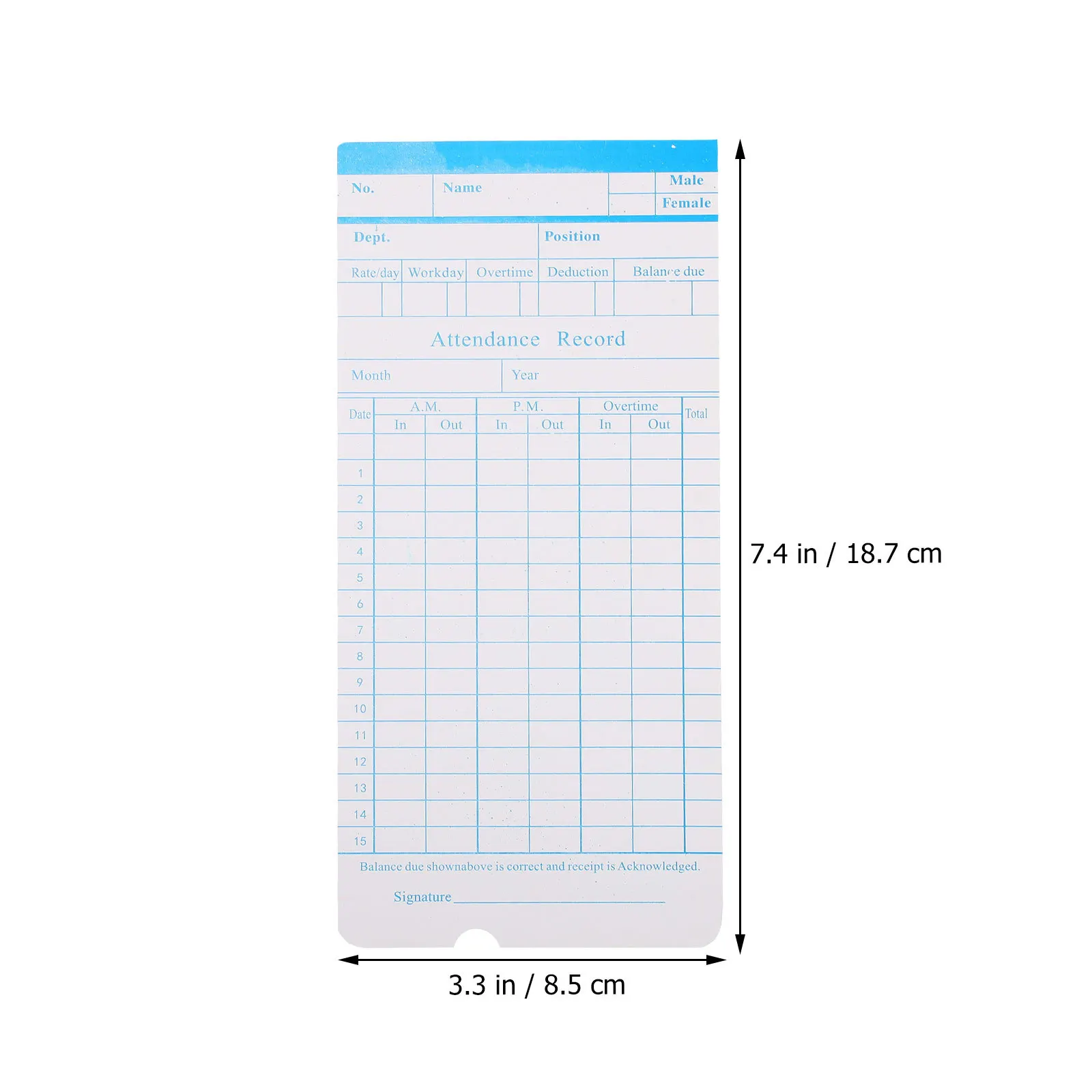 100 Sheets Cards Double-Sided Attendance Paper Lightweight Portable Office Supply for Employee Work Tracking